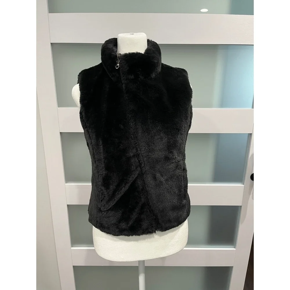 Justice Reversible Puffer Faux‎ Fur Vest Girls Size 10 Heathered Grey Black